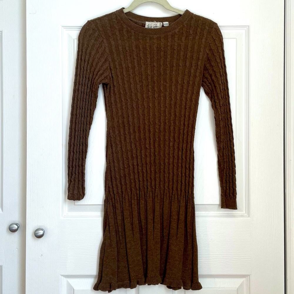 Vintage 70s Brown Cable-knit Sweater Dress SZ: P